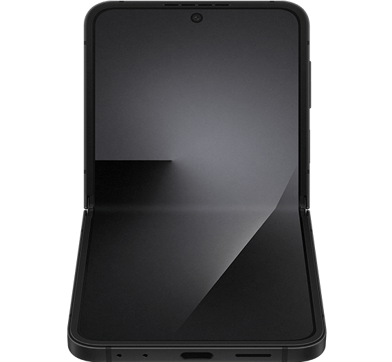 Galaxy Z Flip 7 FE Perspective Produktabbildung des Samsung Galaxy Z Flip 7 FE, halb geöffneteVorderseite