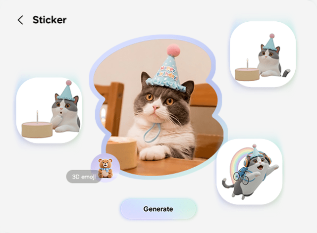 Eine Grafik von mehreren Stickern, die aus einem Foto einer Katze generiert wurden