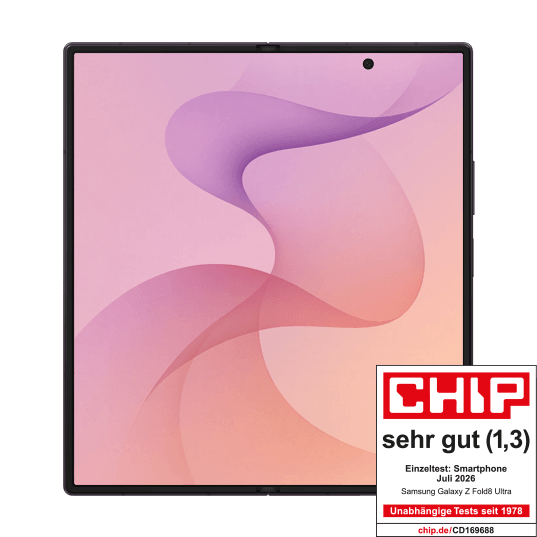 Produktabbildung Samsung Galaxy Fold8 - aufgeklappte Vorderansicht. Chip-Siegel sehr gut, Einzeltest Smartphone Juli 2026