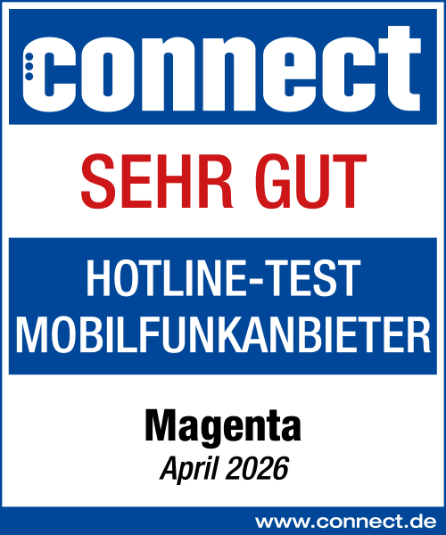 connect Testsiegel, Hotline-Test Mobilfunkanbieter, Note Sehr Gut für Magenta, April 2026